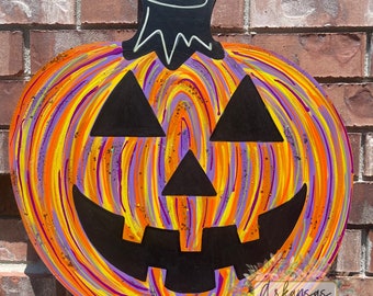 GLOW IN the DARK Halloween Door Hanger, Pumpkin Door Hanger, Fall Door Hanger, Jack o Lantern door hanger, Halloween Wreath