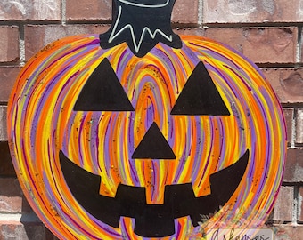 Glow in the Dark Halloween Pumpkin Door Hanger: Hand-Painted Jack O' Lantern