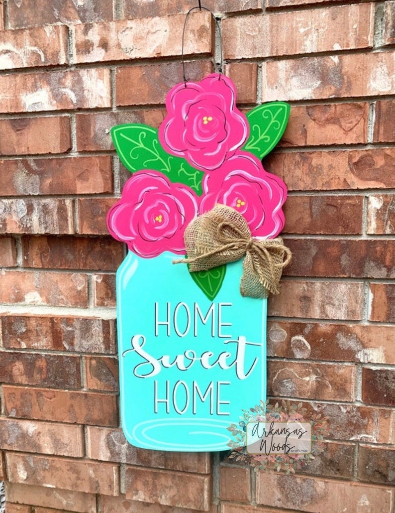 Spring Door Hanger Floral Door Hanger Mason Jar Door Hanger Etsy