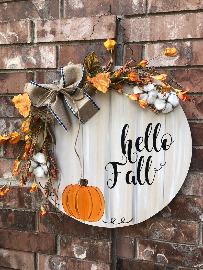 Fall Door Hanger Pumpkin Door Hanger Hello Fall Fall Etsy