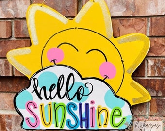 Hello Sunshine door hanger, spring door hanger, summer door hanger, sun door hanger, summer wreath, pool decor, spring wreath, housewarming