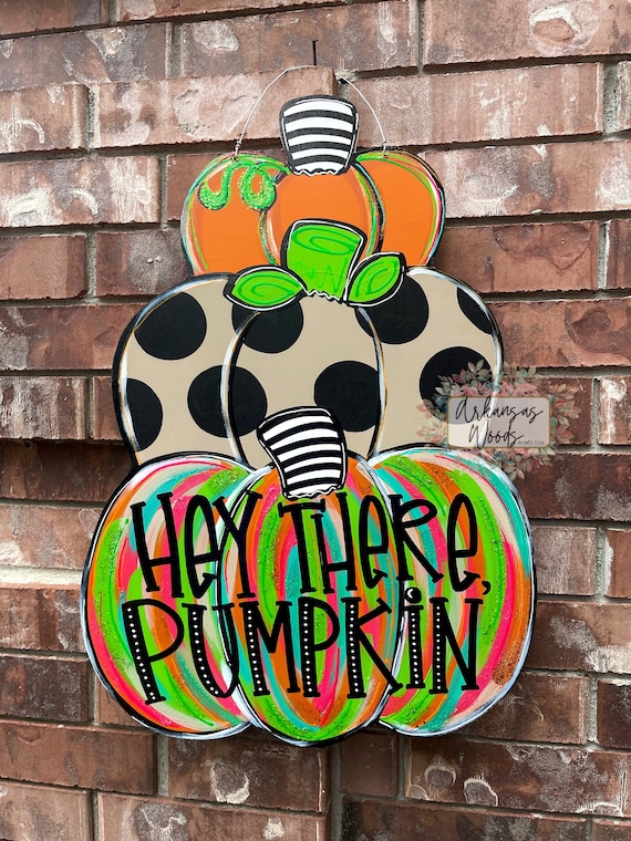 Orange and White Hey There Pumpkin Shaped Wall Art Orange and White Hey There Pumpkin Shaped Wall Art