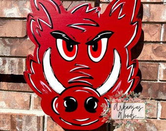 Arkansas Door Hanger, Football Door Hanger, Razorback door hanger, Hog door hanger, woo pig sooie, arkansas decor, hog decor,  housewarming