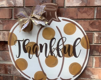 Fall door hanger, pumpkin door hanger, fall wreath, thankful door hanger, pumpkin wreath, neutral color fall decor, fall decor, thankful