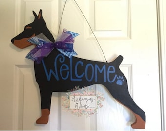 Custom Doberman Door Hanger: Dog Breed Welcome Wreath