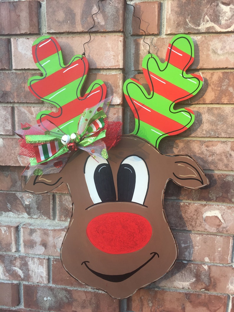 Reindeer Door Hanger Christmas Door Hanger Rudolph Door Etsy