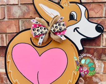 Handmade Corgi Door Hanger: Painted Dog Wreath, Pet Lover Gift