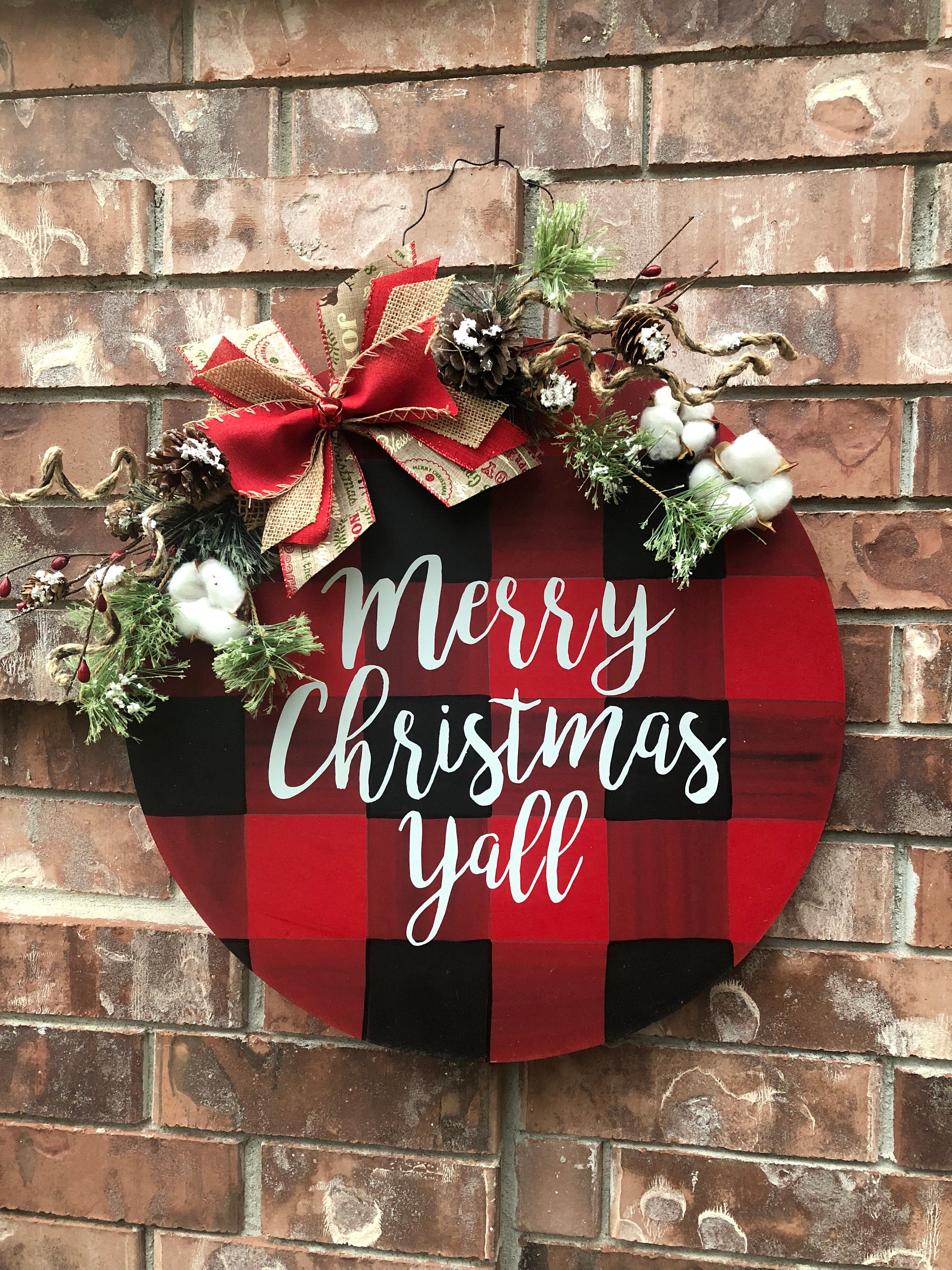 Holiday Door Hanger Wood Sign | Christmas Decor Buffalo Plaid Door Hanger| Custom Door Hanger| Christmas Door Hanger| Door Sign