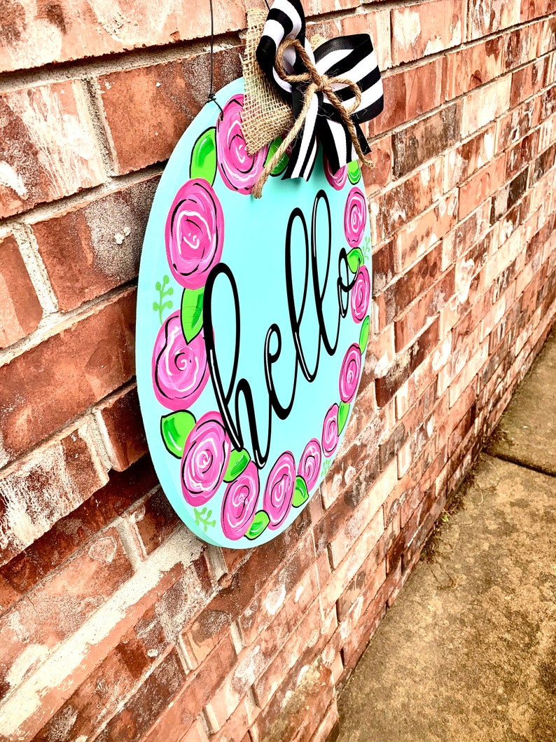 Spring Door Hanger Flower Door Hanger Rose Door Hanger Etsy