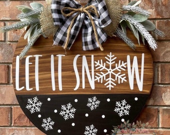 SHIPS NOW let it snow door hanger, winter door hanger, winter farmhouse door hanger, let it snow wreath, snowflake door hanger, winter decor