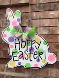 Polka Dot Easter Bunny Door Hanger: Hand-Painted MDF Wood