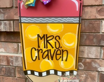 Personalized Pencil Door Hanger: Teacher Classroom Decor (24x14 in)