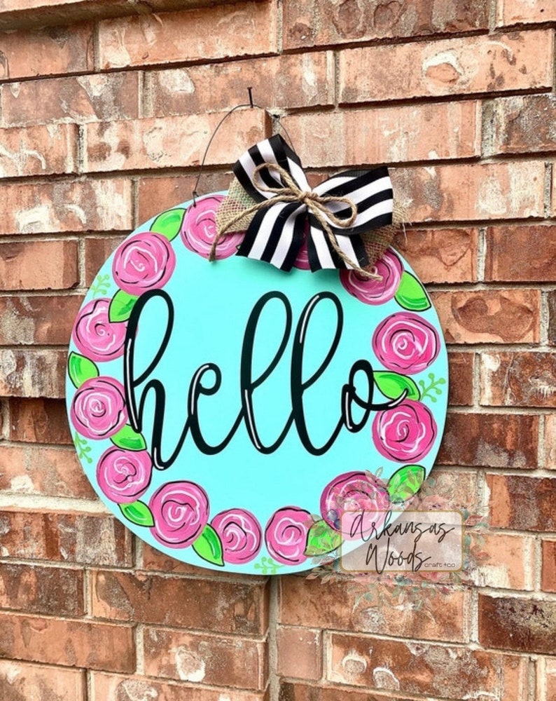 Spring Door Hanger Flower Door Hanger Rose Door Hanger Etsy