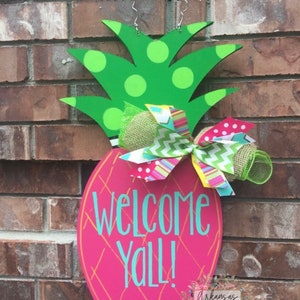 Pineapple Summer Door Hanger: Hand-Painted MDF Wood Decor (21x13 in)
