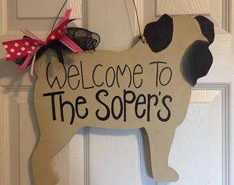 Pug Door Hanger: Dog Lover Gift, Housewarming Decor
