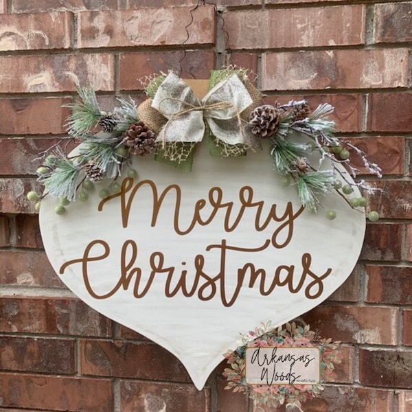 Christmas Door Hanger, Ornament Door Hanger, Nature themed christmas decor, farmhouse christmas door hanger, christmas wreath