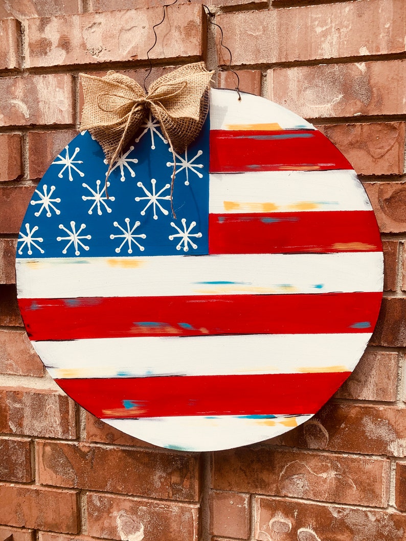 Patriotic door hanger american flag door hanger 4th of july Etsy