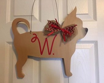 Chihuahua Door Hanger, Chihuahua Wreath, Dog Door Hanger, Dog Wreath, Chihuahua Decor, Dog Lover Decor, Dog Decor