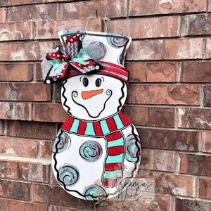 Snowman Door Hanger, Snowman Wreath, Christmas Door Hanger, Christmas Wreath, Winter Door Hanger, Winter Wreath, Snowman Decor image 1