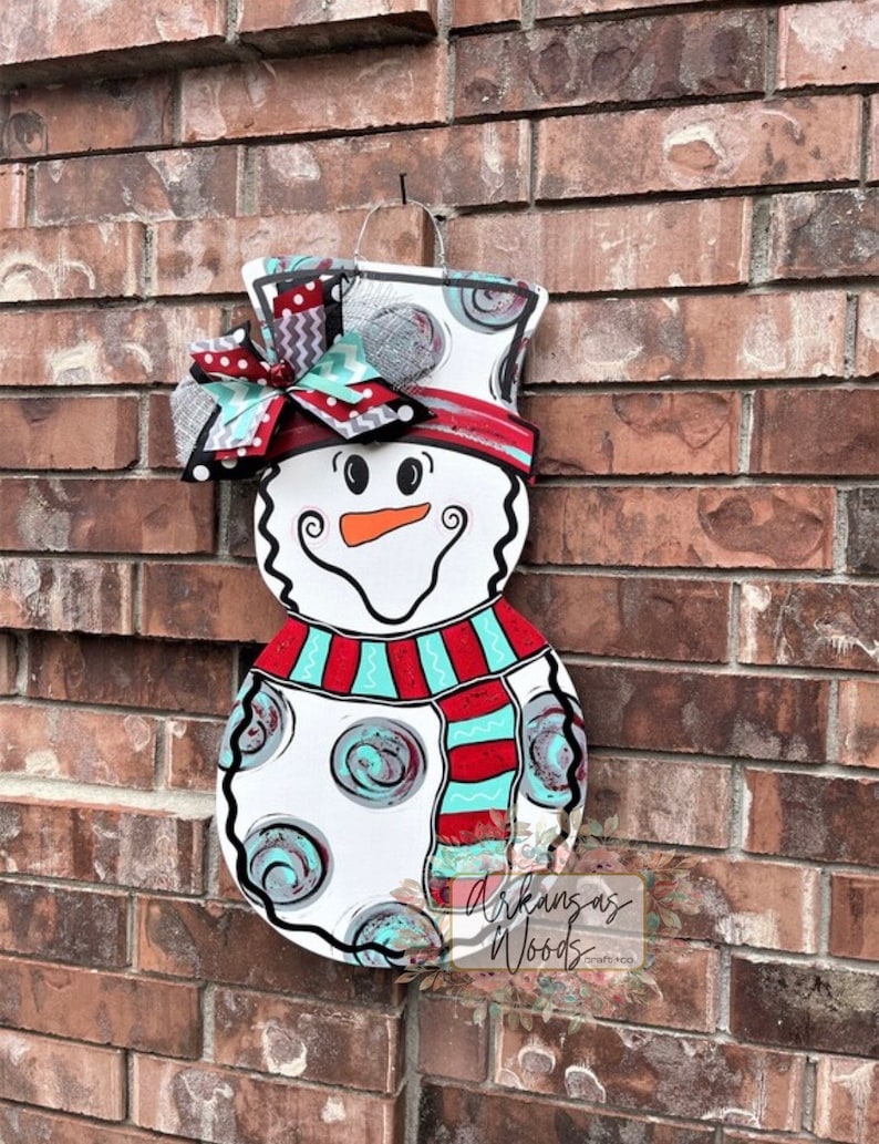 Snowman Door Hanger, Snowman Wreath, Christmas Door Hanger, Christmas Wreath, Winter Door Hanger, Winter Wreath, Snowman Decor image 1