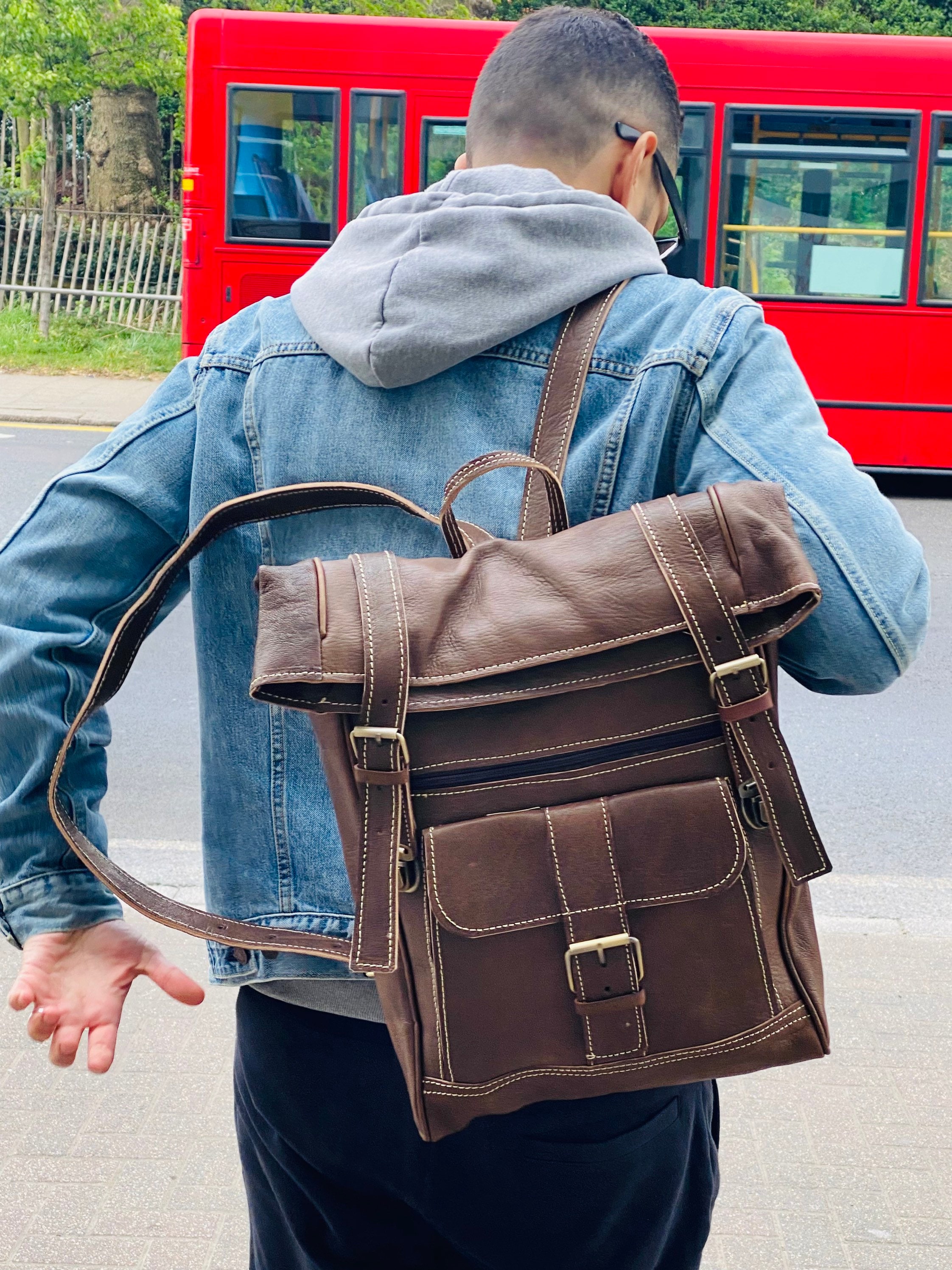 Moroccan Leather Backpack, Travel, Genuine Leather Rucksack  display picture 2