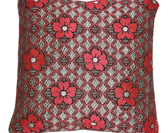 Stijlvolle bloemenrode kussenhoes, decoratieve kussensloop, woondecoratiekussenhoes, bloemenontwerphoes, kussensloop met bloemenprint 45x45 cm
