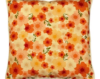 Housse de coussin à imprimé floral jaune orange, housse de coussin décorative faite main, taie d'oreiller imprimée marocaine, housse de coussin pour décoration d'intérieur 44 x 44 cm