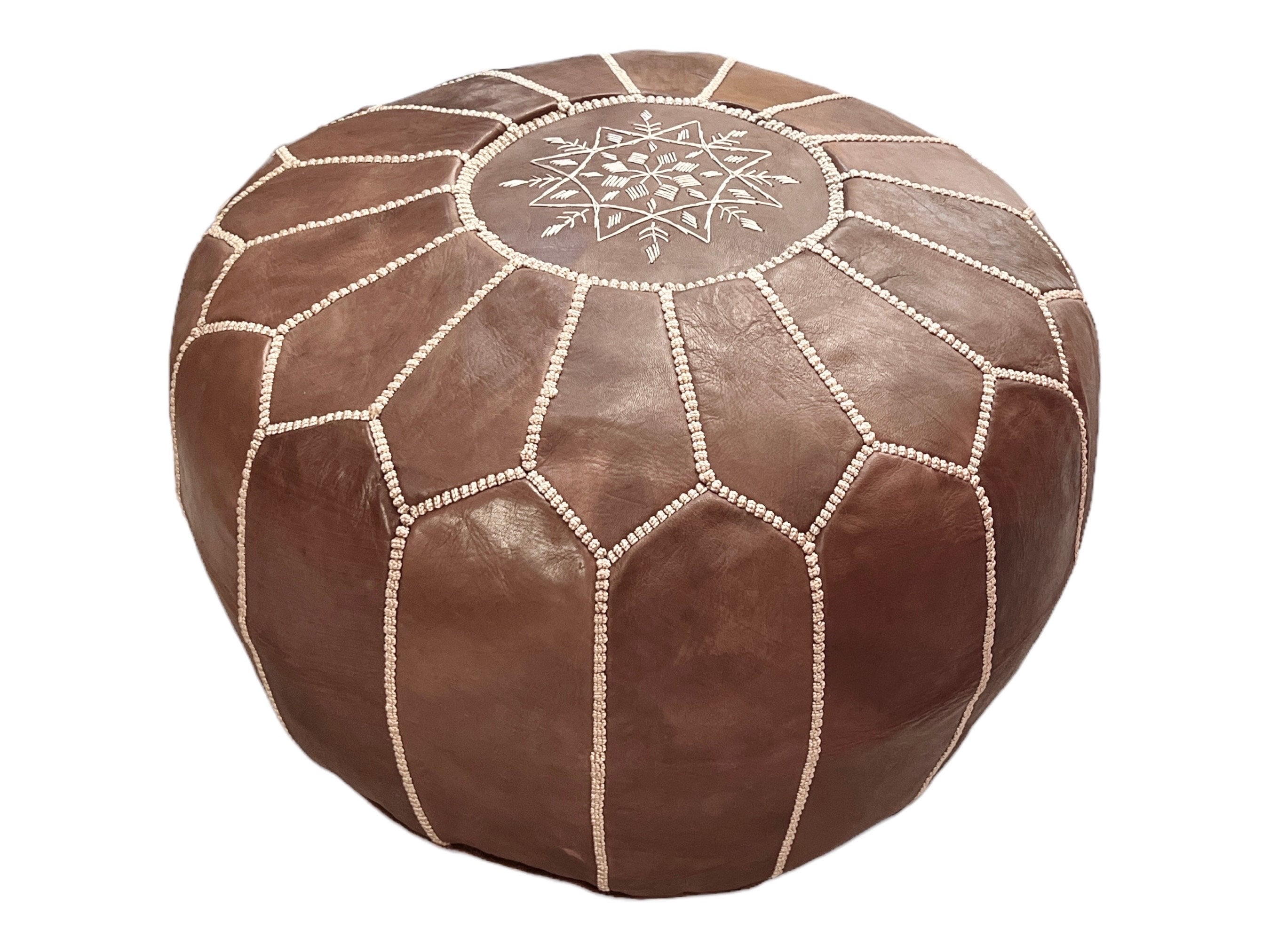 ハンドメイド本革モロッコマットライトブラウンプーフ - 高級100%本革