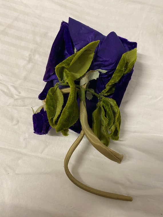 Vintage Art Deco Silk Rose - 1930s Purple Green V… - image 2