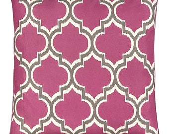 May include: A pink and gray patterned throw pillow with a geometric design. The pillow is made of a soft, comfortable fabric and is perfect for adding a touch of style to any room.