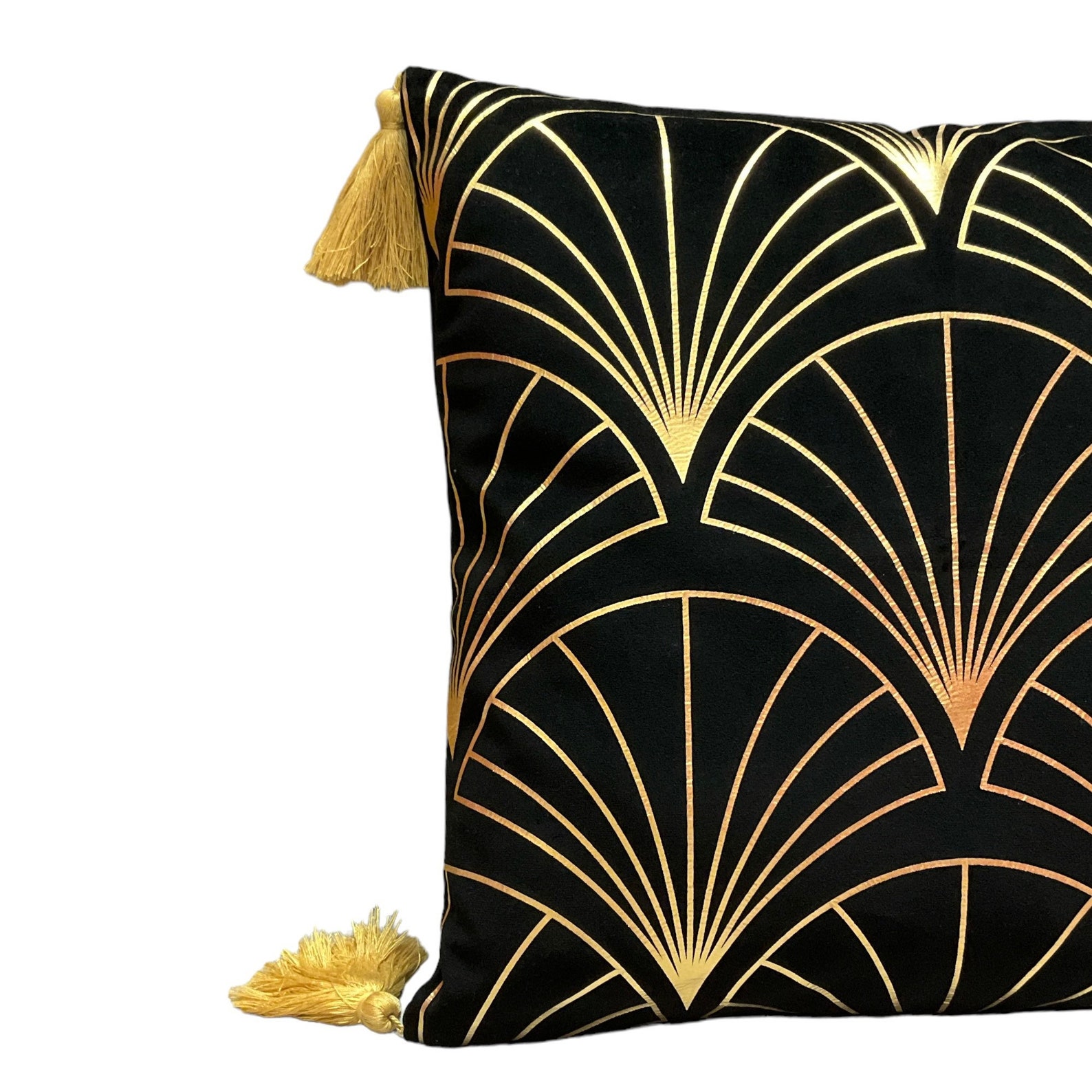 Art Deco Black Velvet Gold Cushion Cover With Tassels Art Etsy