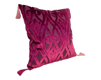 Pink Velour Geometric Pattern Cushion Cover, Art Deco Pillow Cover, Vintage Decorative Housewarming Gift,  Cushion Case 43x43 cm