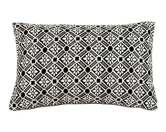 Geometric Black Cushion, Black And White Floral Style Cushion, Decorative Pillow Case, Boho Cushion Cover, Home Decor Pillow, Black 50x31 cm