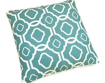 Sea green And White Moroccan Geometric Floral Print Cushion Cover, Floral Geometric Design Couch Cover, Housewarming Gift For Her 44 x 44 cm