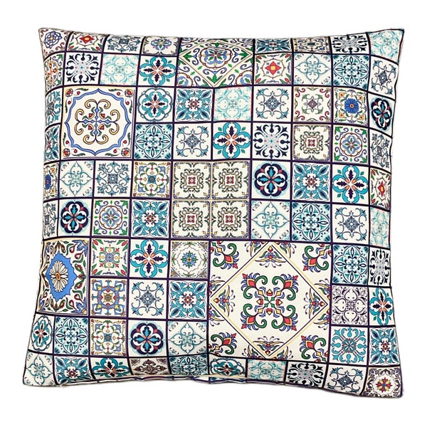 Spanish Tile Outdoor Pillow Blue Etsy