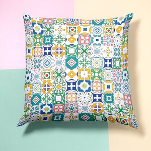 Capa de almofada estilo espanhol, fronha verde laranja, almofada dispersa de azulejos espanhóis, decoração de casa, 43x43cm