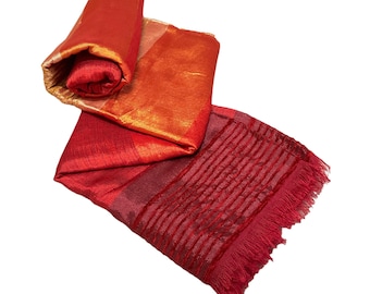 Moroccan Handmade Sabra Cactus Silk Chenille Throw Blanket - Red Orange, 2.20x1.50m | Luxurious Home Decor