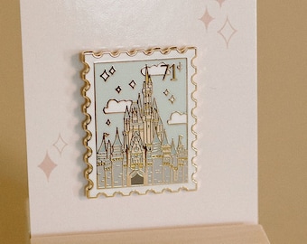 Vintage Stamp Cinderella's Castle Hard Enamel Pin