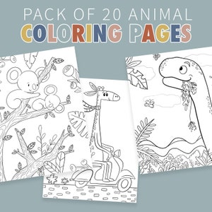 Animal Illustration Coloring Pages for Kids Pack of 20