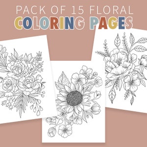 Floral Illustration Coloring Pages for Adults Pack of 15