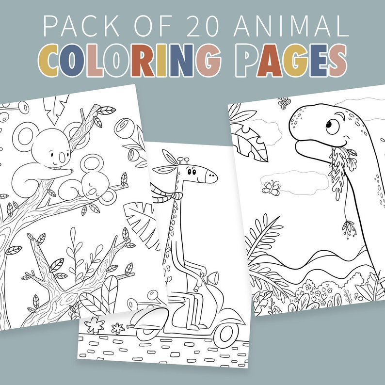 Animal Illustration Coloring Pages for Kids Pack of 20 image 1