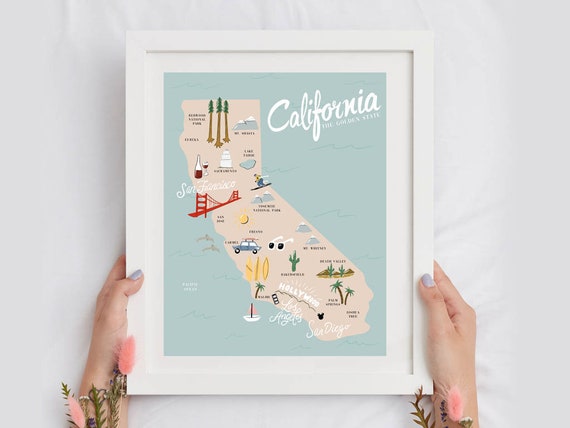 California State Illustrated Map - Etsy