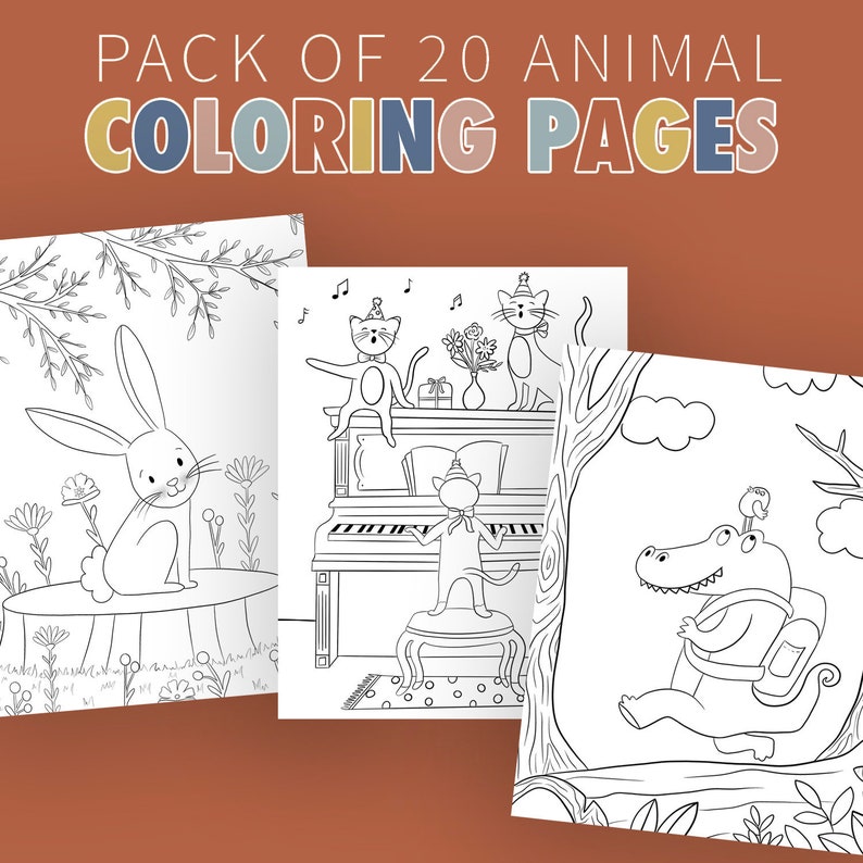 Download Animal Vol 2 Illustration Coloring Pages For Kids Pack Of 20 Etsy