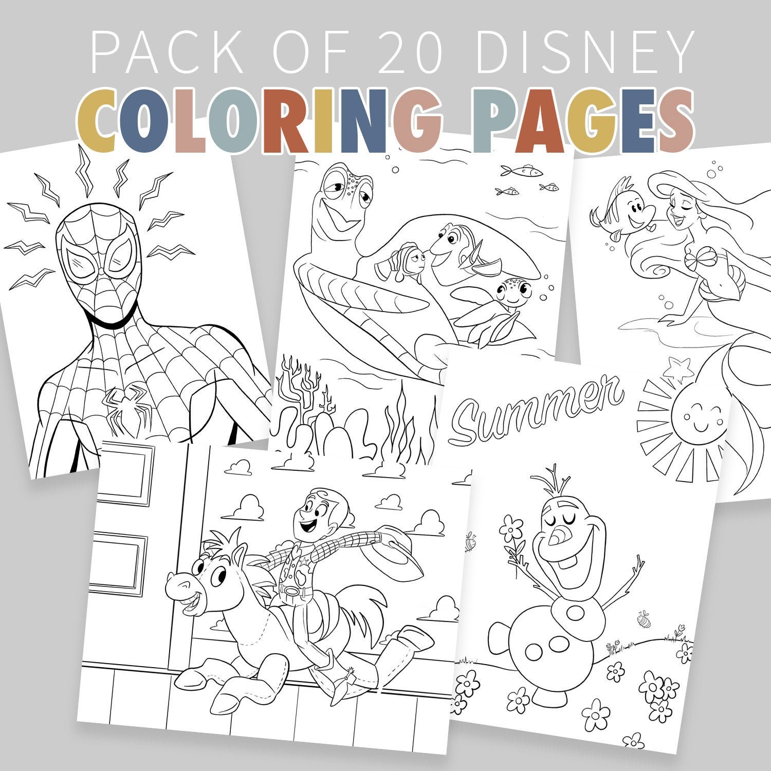 disney illustration coloring pages for kids pack of 20 etsy