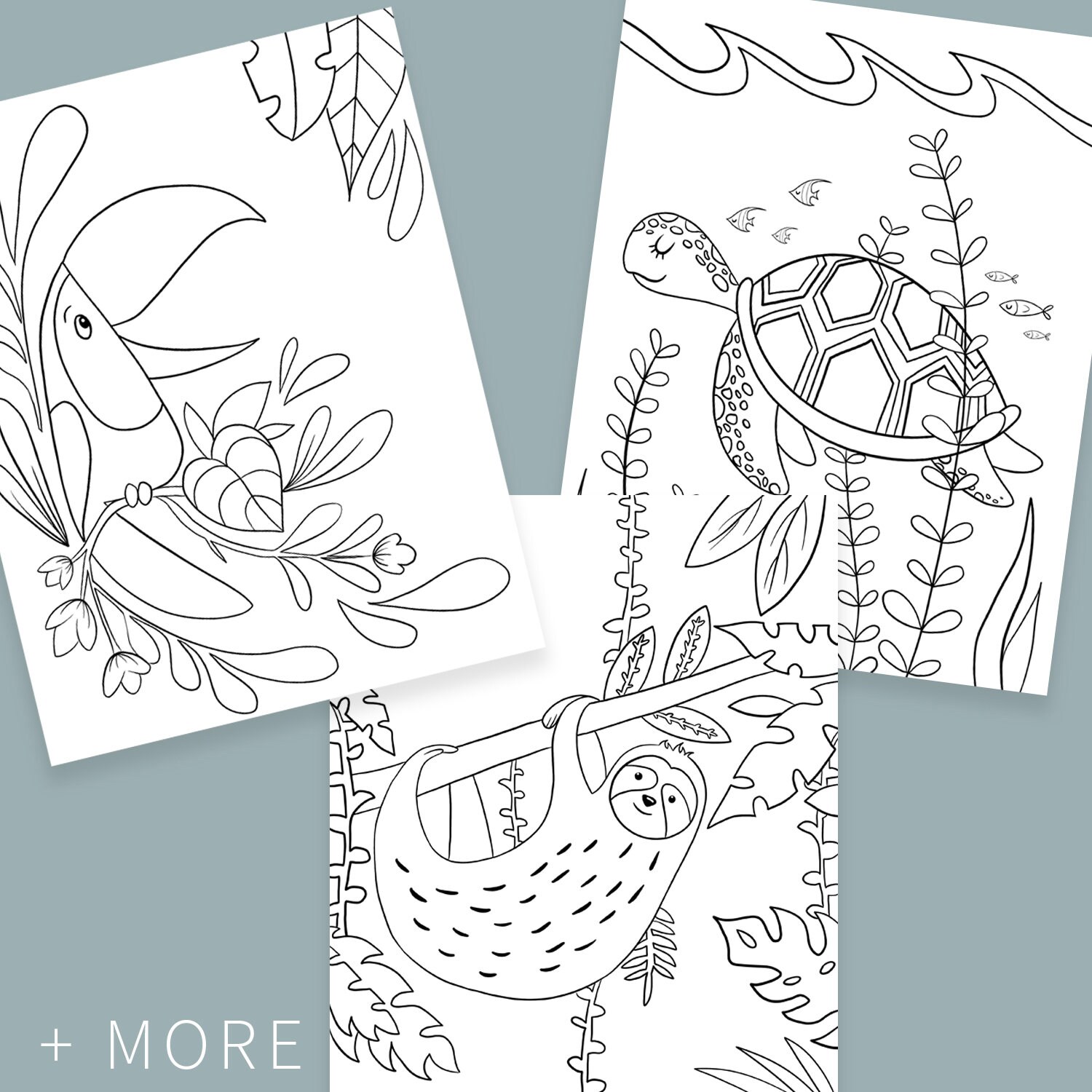 Animal Illustration Coloring Pages for Kids Pack of 20 | Etsy