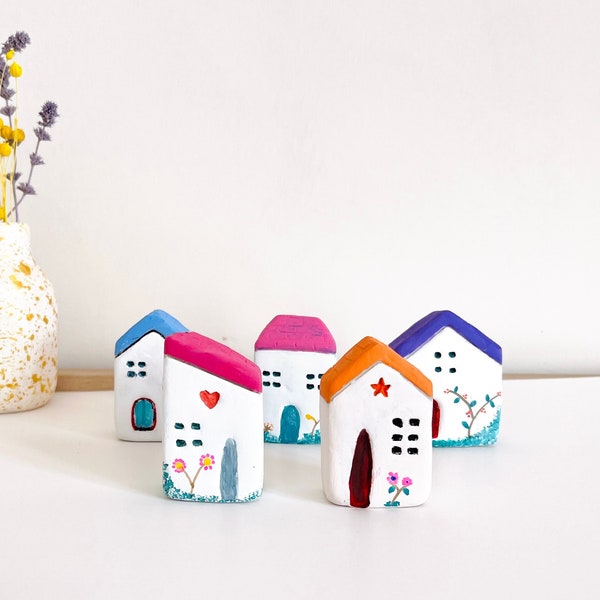 Little ceramic houses l sold individually  | Cute mini ceramic houses | putz houses | tiny houses I Handmade Tiny Clay Houses