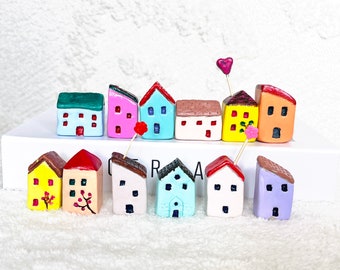 Little ceramic houses l sold individually  | Cute mini ceramic houses | putz houses | tiny houses I Handmade Tiny Clay Houses