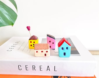 Set Of 4 - Little ceramic houses l sold individually  | Cute mini ceramic houses | putz houses | tiny houses I Handmade Tiny Clay Houses