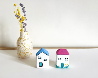 Set Of 2 - Little ceramic houses l sold individually  | Cute mini ceramic houses | putz houses | tiny houses I Handmade Tiny Clay Houses