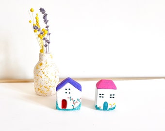 Set Of 2 - Little ceramic houses l sold individually  | Cute mini ceramic houses | putz houses | tiny houses I Handmade Tiny Clay Houses
